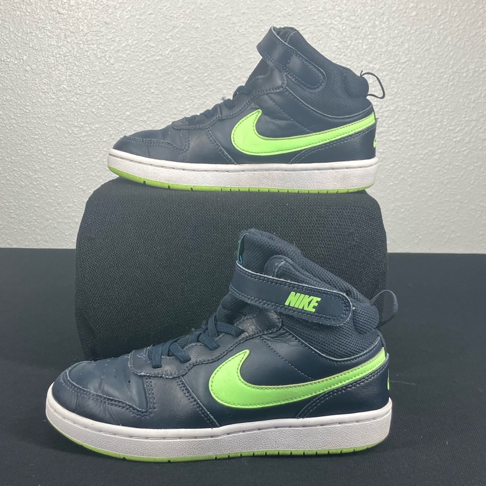 Nike Court Borough Mid 2 Kids Size 2Y Youth Navy Blue Green Swoosh Sneaker